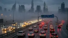 ضباب كثيف يغطي أحد الشوارع السريعة في الإمارات