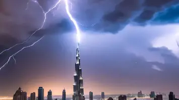 Burj Khalifa lightning protection system and spire engineering.