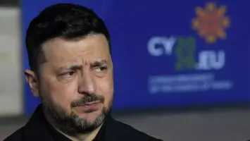 الرئيس الأوكراني فلاديمير زيلينسكي خلال مؤتمر صحفي