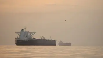 Aerial view of a commercial ship at sea