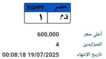 مزايدة تشعل المنافسة في مصر على لوحة سيارة بحرف "ف م 1" بلغ سعرها 600 ألف جنيه