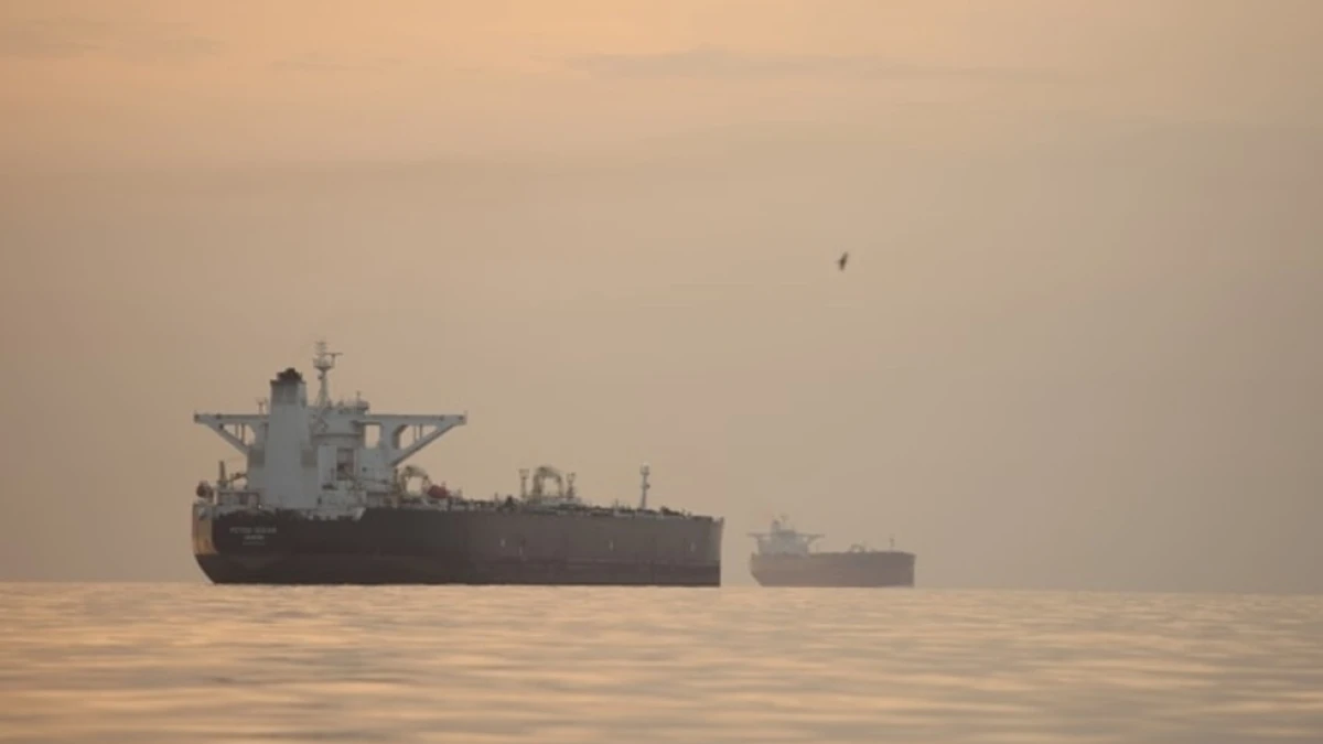 Aerial view of a commercial ship at sea