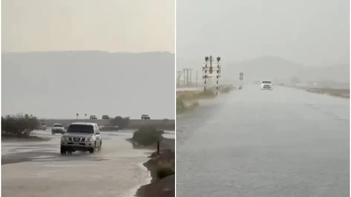 Heavy rainfall and waterlogged roads in Al Ain