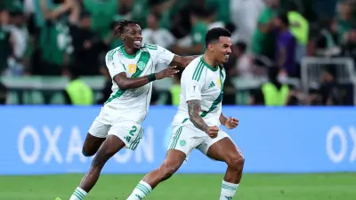 فريق أهلي جدة يحتفل بالتأهل إلى نهائي دوري أبطال آسيا للنخبة