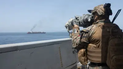 US Navy ship patrolling sea waters