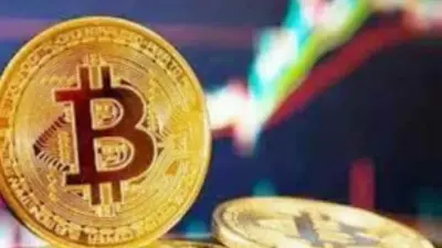 Bitcoin digital currency representation with fluctuating price graph