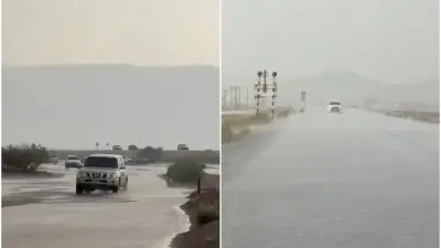 Heavy rainfall and waterlogged roads in Al Ain