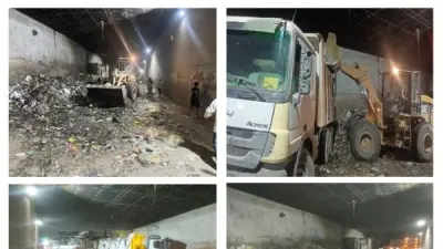 أعمال رفع مخلفات الرتش من نفق النجوم في بولاق الدكرور