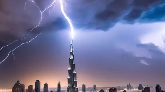 Burj Khalifa lightning protection system and spire engineering.