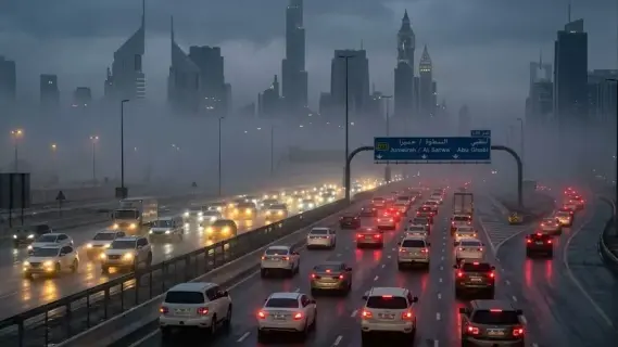 ضباب كثيف يغطي أحد الشوارع السريعة في الإمارات