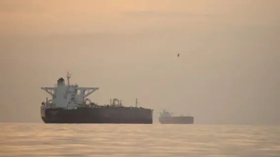Aerial view of a commercial ship at sea
