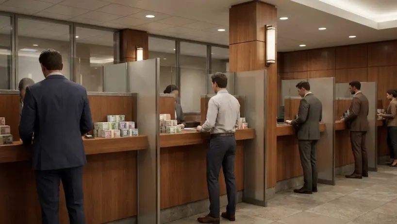 عملاء داخل فرع بنك أو صرافة يتابعون عمليات تغيير العملات