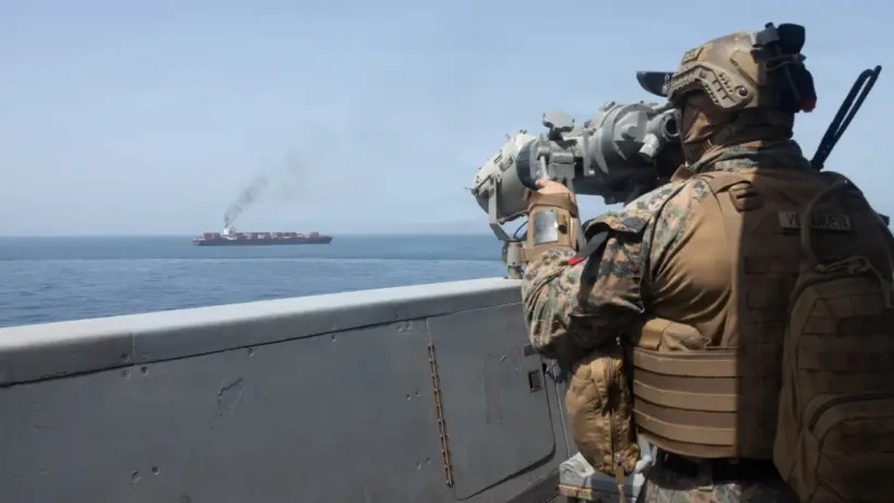 US Navy ship patrolling sea waters