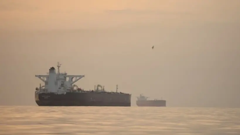 Aerial view of a commercial ship at sea